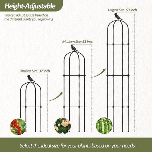 Garden Obelisk Trellis for Climbing Plants Outdoor - 69"(H), Rustproof Trellis with Adjustable Rings, Metal Plant Support for Potted Vines, Garden Trellis Use for Outdoor or Indoor(1 Pack)