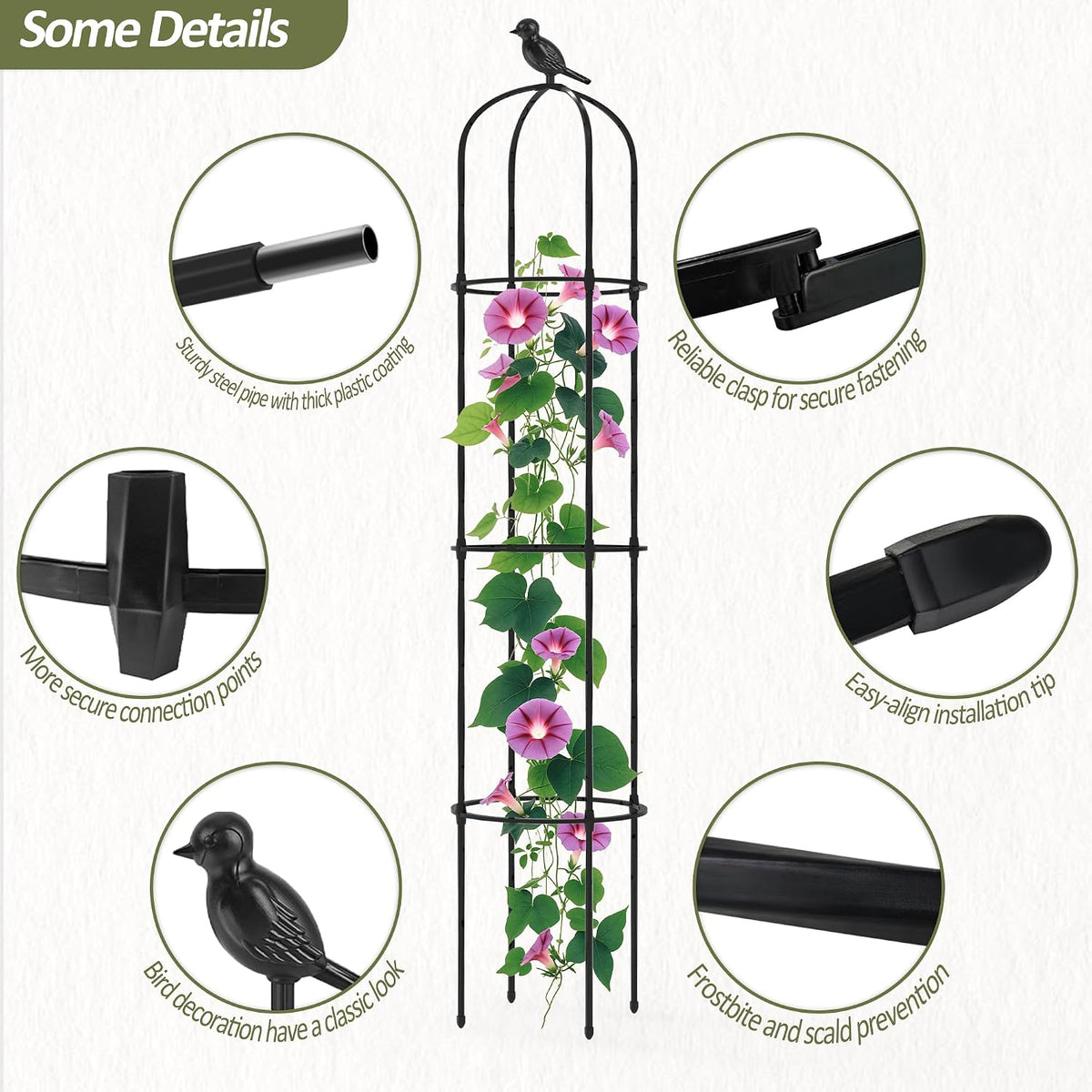 Garden Obelisk Trellis for Climbing Plants Outdoor - 69"(H), Rustproof Trellis with Adjustable Rings, Metal Plant Support for Potted Vines, Garden Trellis Use for Outdoor or Indoor(1 Pack)