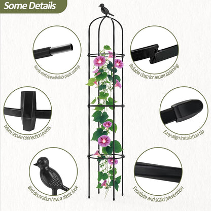 Garden Obelisk Trellis for Climbing Plants Outdoor - 69"(H), Rustproof Trellis with Adjustable Rings, Metal Plant Support for Potted Vines, Garden Trellis Use for Outdoor or Indoor(1 Pack)