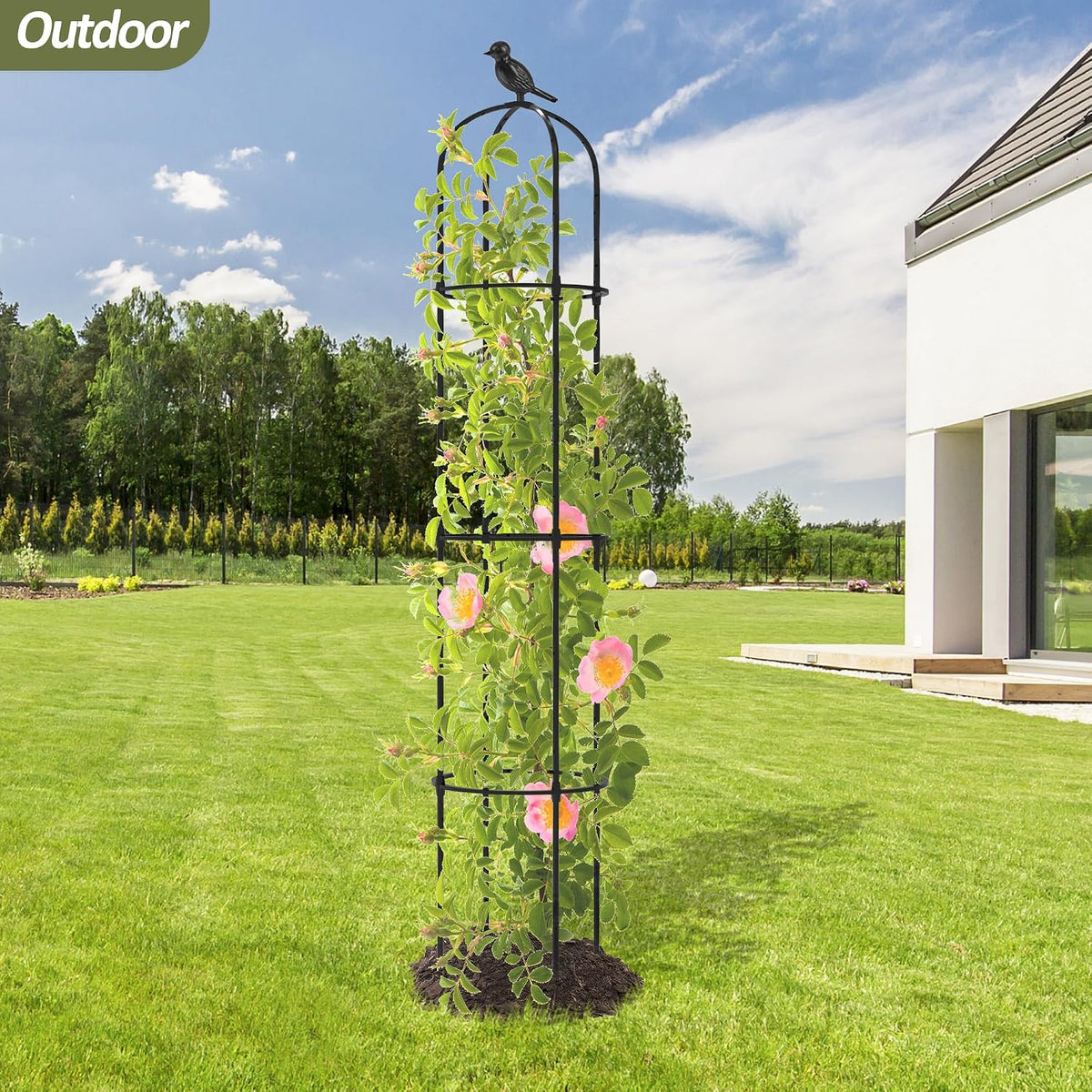 Garden Obelisk Trellis for Climbing Plants Outdoor - 69"(H), Rustproof Trellis with Adjustable Rings, Metal Plant Support for Potted Vines, Garden Trellis Use for Outdoor or Indoor(1 Pack)