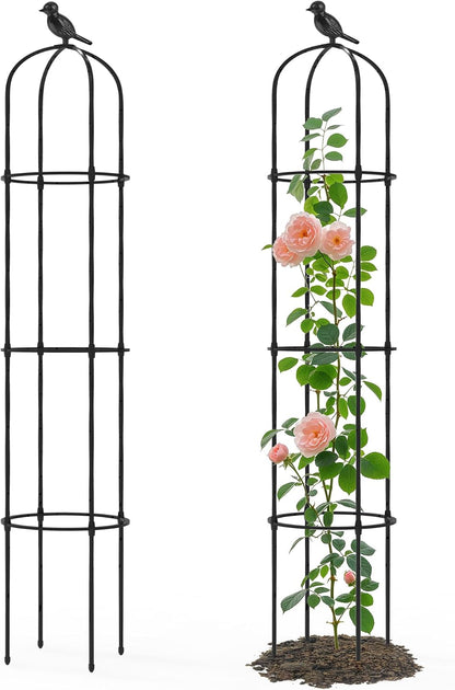 Garden Obelisk Trellis for Climbing Plants Outdoor - 69"(H), Rustproof Trellis with Adjustable Rings, Metal Plant Support for Potted Vines, Garden Trellis Use for Outdoor or Indoor(1 Pack)