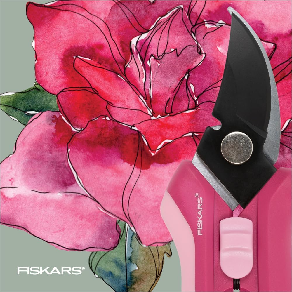 Floral Pruning Shears, Gardening Gifts for Women, Plant Cutting Scissors for Deadheading, Rose Petal Pink
