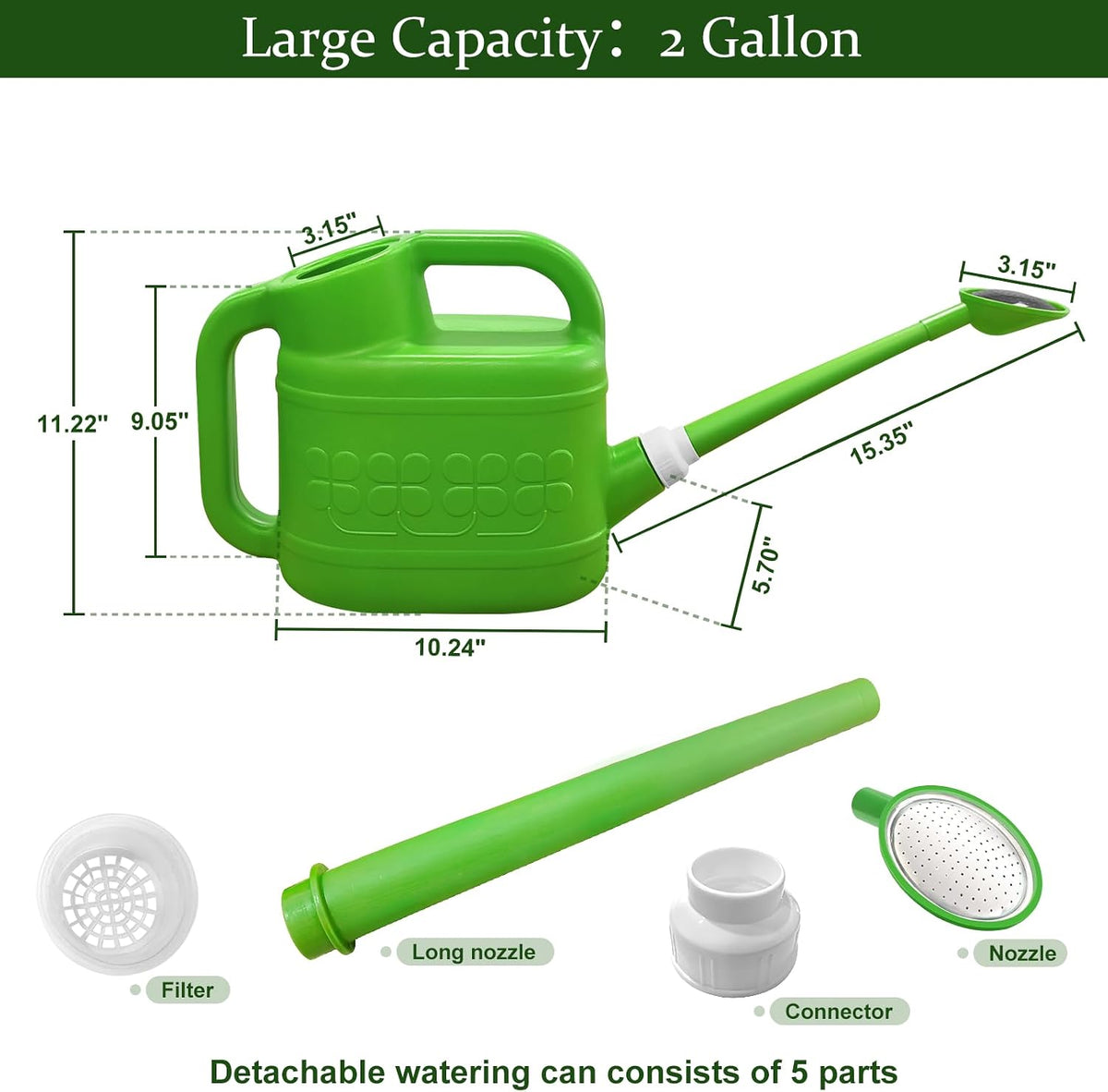 2 Gallon Watering Can, Large Garden Watering Can for Outdoor Plants