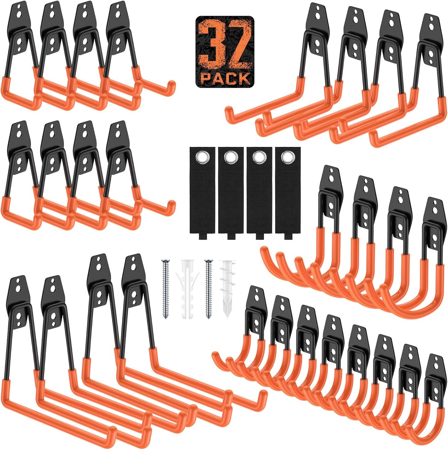 Garage Hooks, Anti-Slip Heavy Duty Wall Mount Hooks, 32-Pack