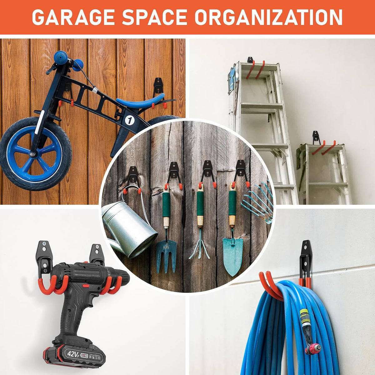 Garage Hooks, Anti-Slip Heavy Duty Wall Mount Hooks, 32-Pack