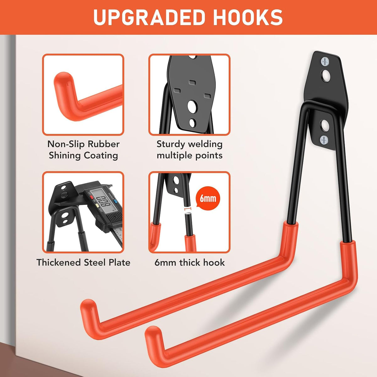 Garage Hooks, Anti-Slip Heavy Duty Wall Mount Hooks, 32-Pack