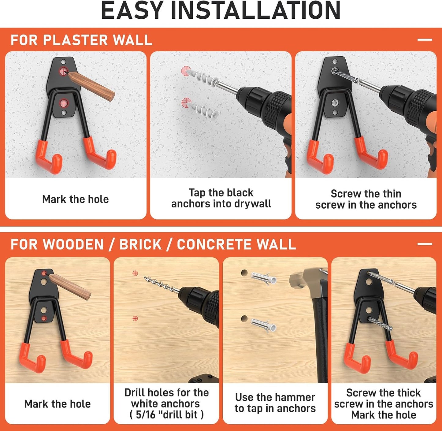 Garage Hooks, Anti-Slip Heavy Duty Wall Mount Hooks, 32-Pack
