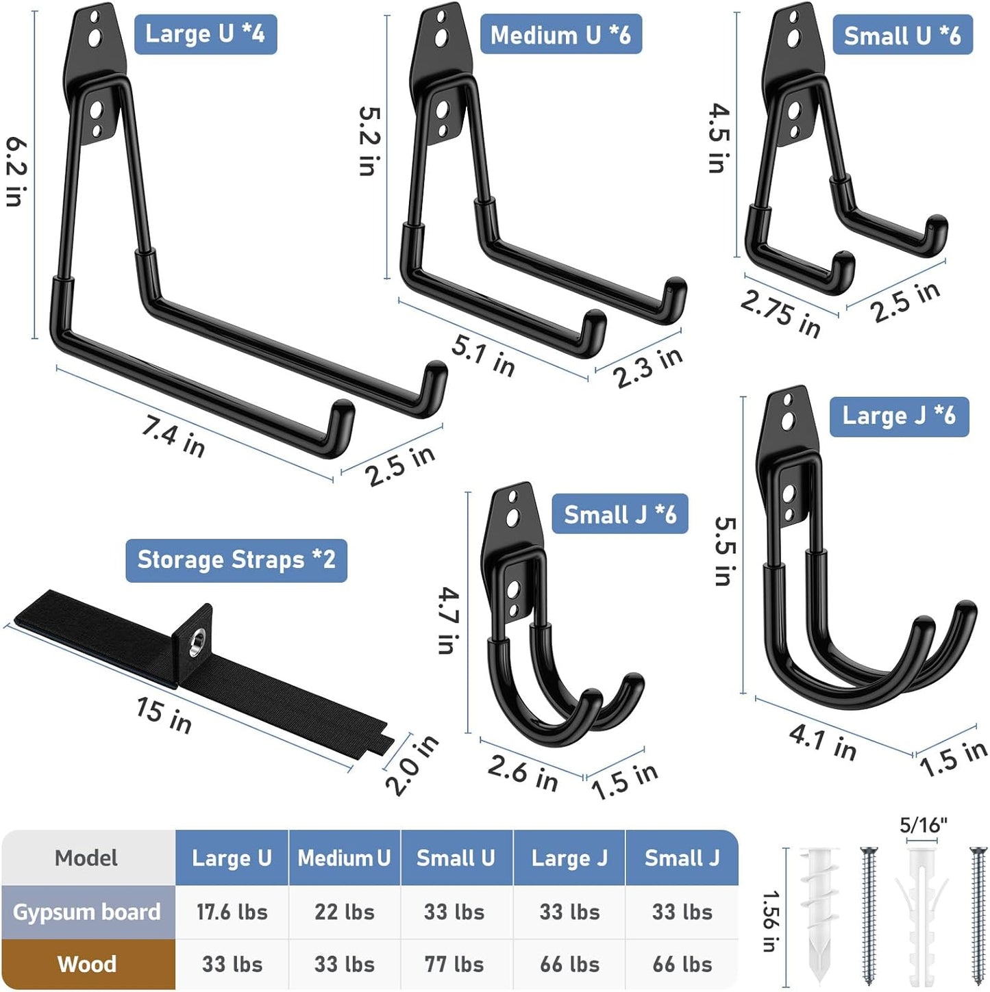 Garage Hooks, Anti-Slip Heavy Duty Wall Mount Hooks, 32-Pack
