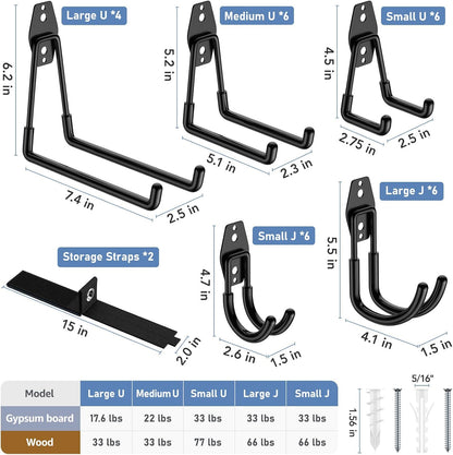 Garage Hooks, Anti-Slip Heavy Duty Wall Mount Hooks, 32-Pack