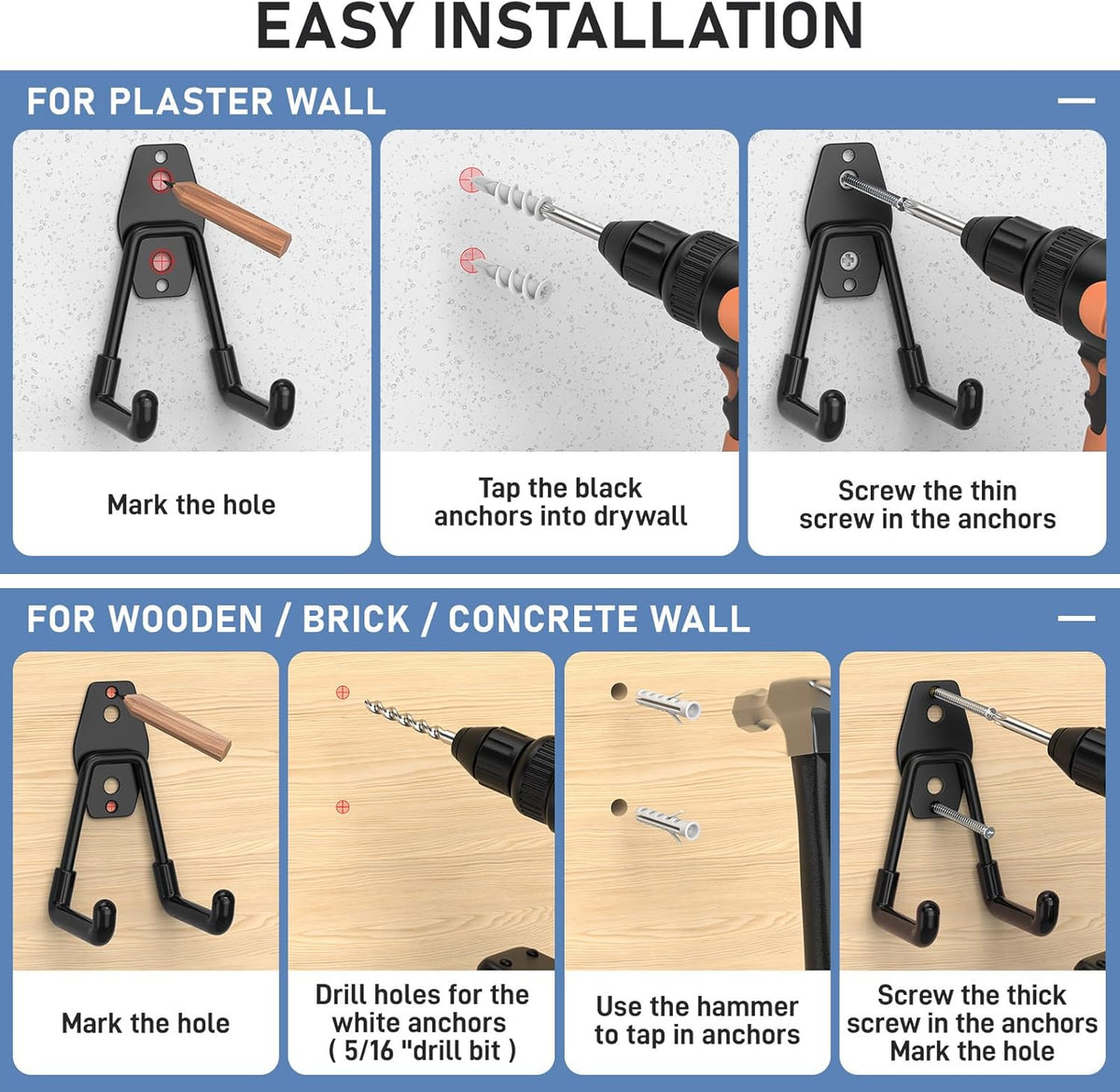 Garage Hooks, Anti-Slip Heavy Duty Wall Mount Hooks, 32-Pack