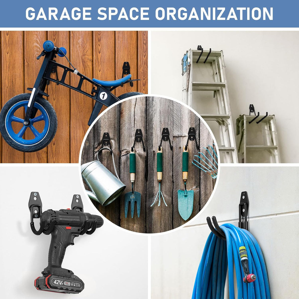 Garage Hooks, Anti-Slip Heavy Duty Wall Mount Hooks, 32-Pack