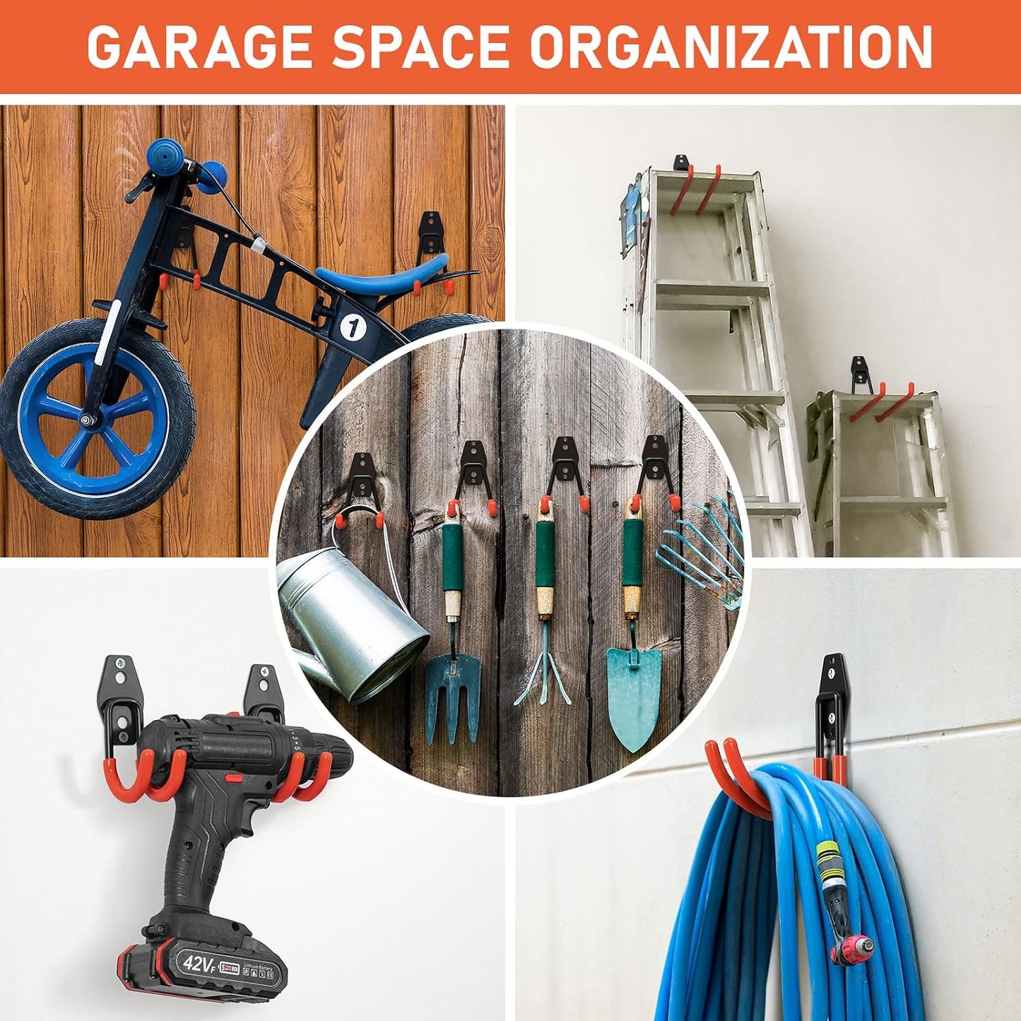 Garage Hooks, Anti-Slip Heavy Duty Wall Mount Hooks, 32-Pack