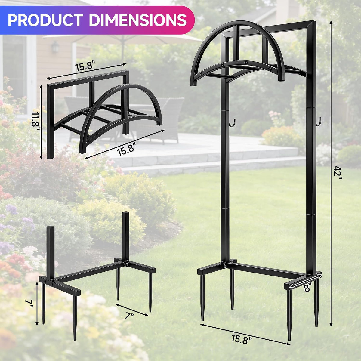 IBVIVIC Garden Hose Holder, Hose Stand with Stable Base and Tool Hooks, Heavy-Duty Freestanding Water Hose Holder Holds 160 Ft Hose, Rustproof Garden Hose Storage Hanger Rack for Outside, Yard, Lawn