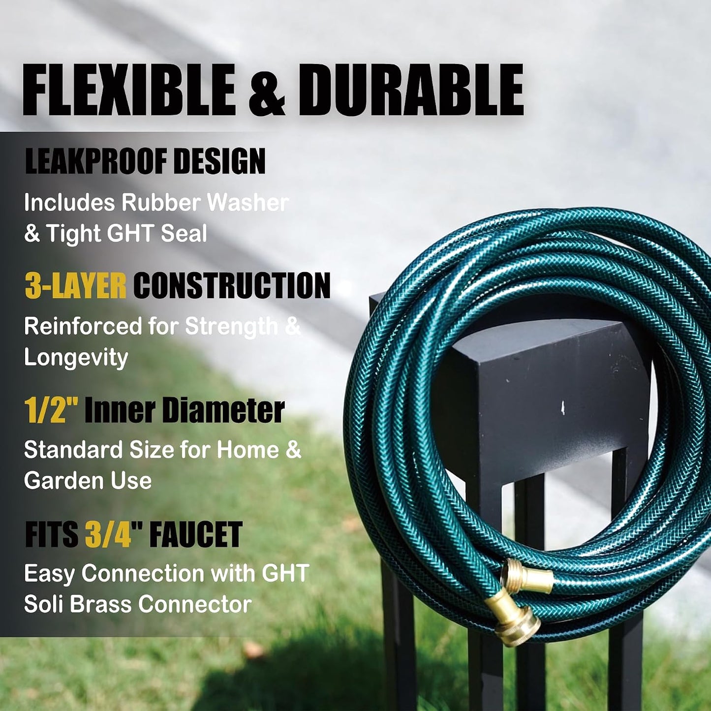 15FT 1/2-Inch Style PVC Garden Hose with Brass GHT Fittings