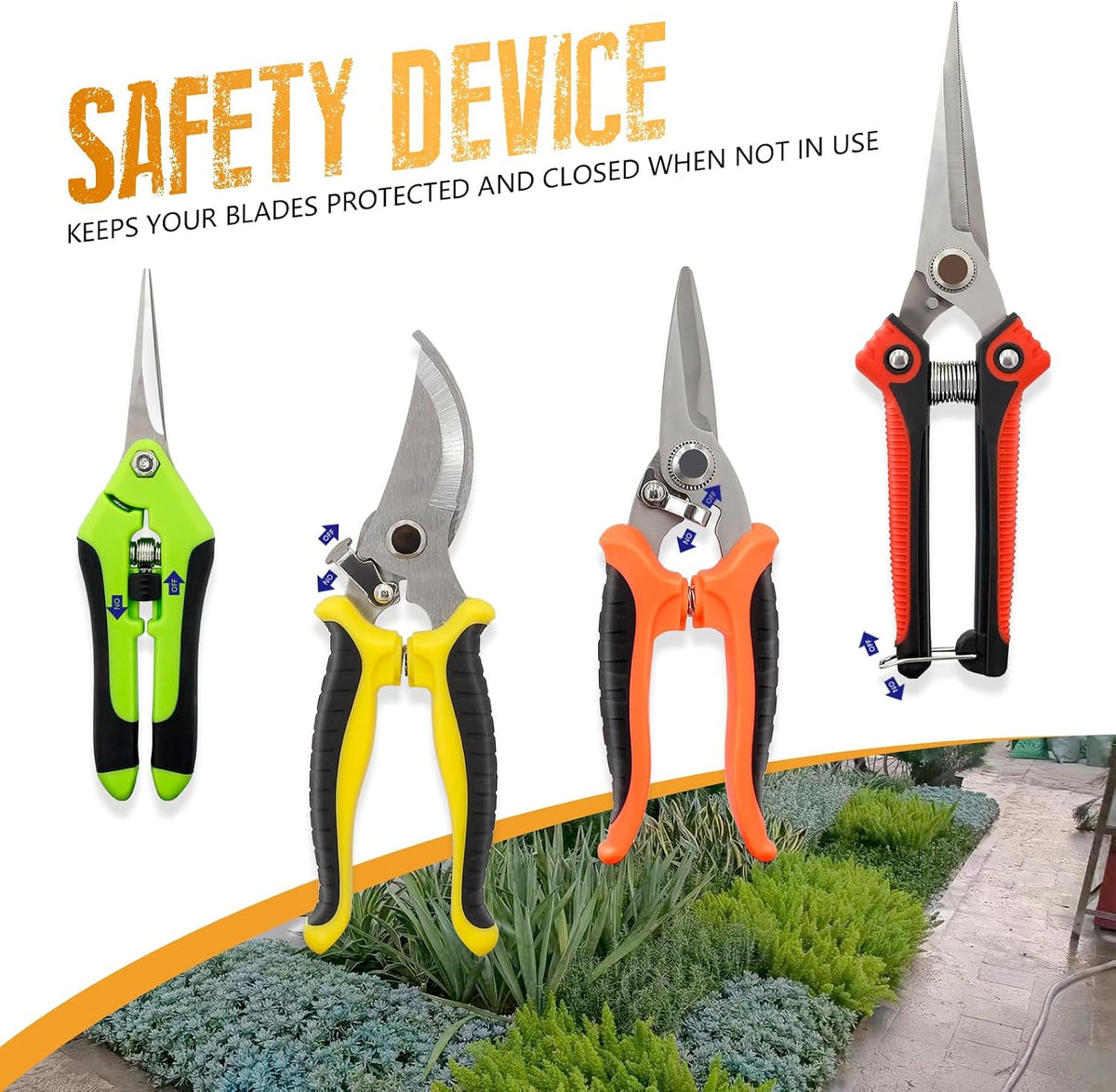 4 Pack Garden Pruning Shears Stainless Steel Clipper Kits, Handheld Garden Trimming Scissors with Sharp Blade Snips Scissors- Gardening Tools for Flowers Plant Branches (Curved & Straight Blade)