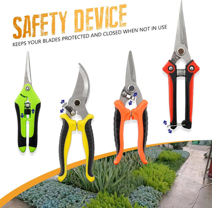 4 Pack Garden Pruning Shears Stainless Steel Clipper Kits, Handheld Garden Trimming Scissors with Sharp Blade Snips Scissors- Gardening Tools for Flowers Plant Branches (Curved & Straight Blade)