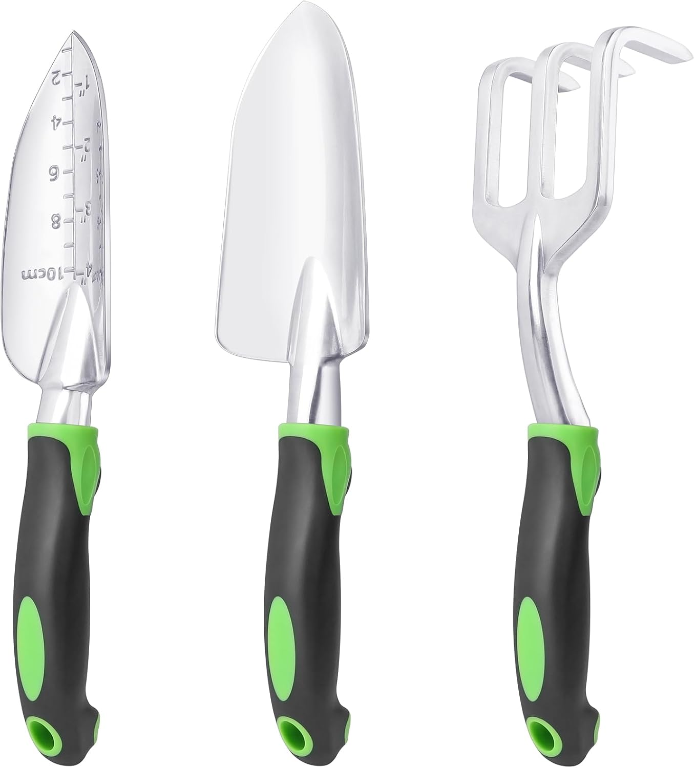 Garden Tools Set, 3 Pack Heavy Duty Gardening Tools Set Include Garden Shovel, Transplant Trowel and Hand Rake with Ergonomic Handle, Aluminum Alloy Lawn for Planting, Orange