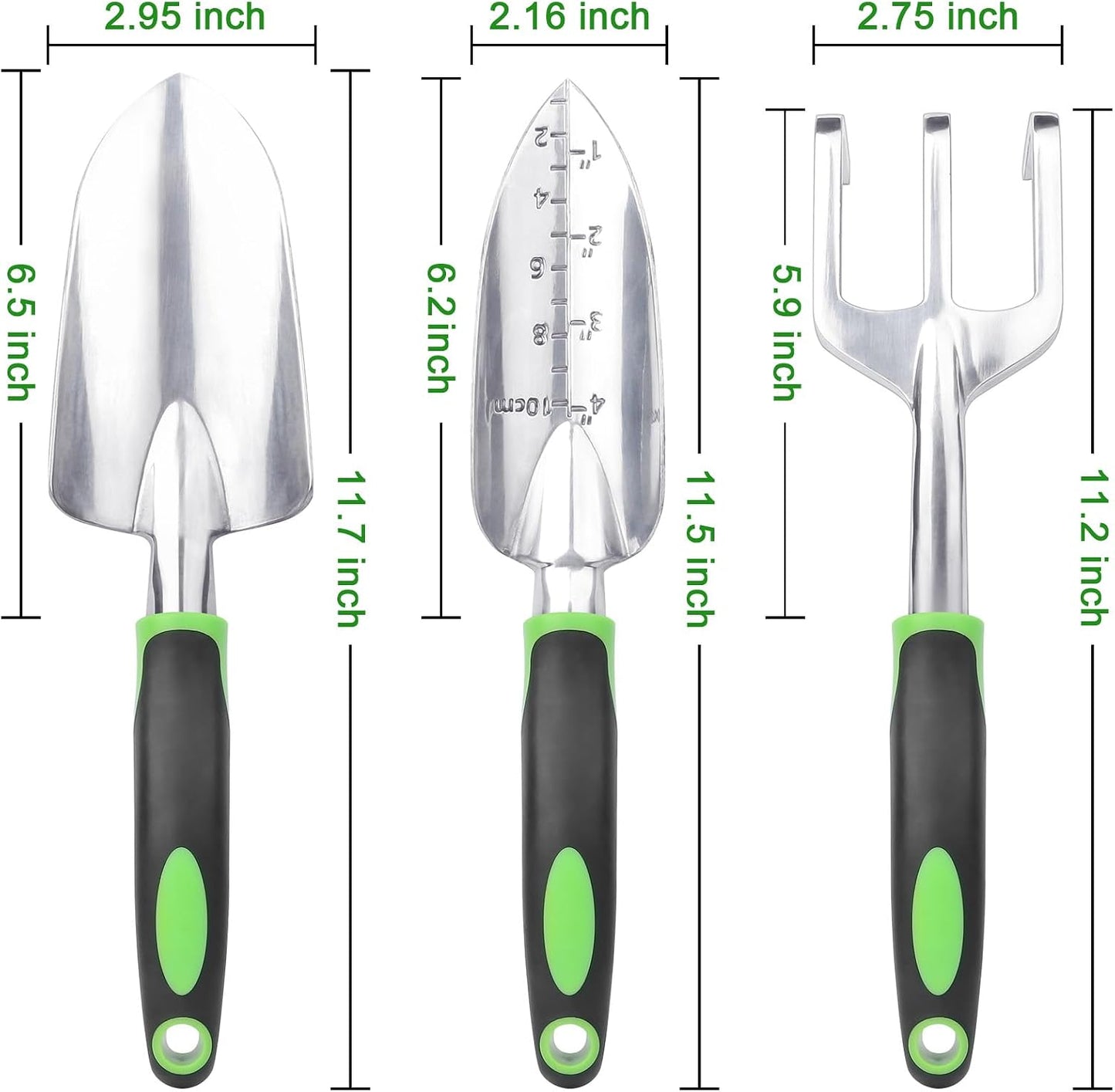 Garden Tools Set, 3 Pack Heavy Duty Gardening Tools Set Include Garden Shovel, Transplant Trowel and Hand Rake with Ergonomic Handle, Aluminum Alloy Lawn for Planting, Orange
