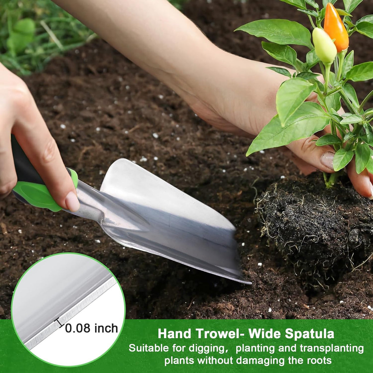 Garden Tools Set, 3 Pack Heavy Duty Gardening Tools Set Include Garden Shovel, Transplant Trowel and Hand Rake with Ergonomic Handle, Aluminum Alloy Lawn for Planting, Orange