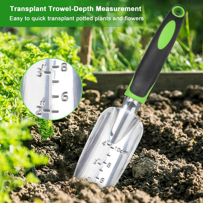 Garden Tools Set, 3 Pack Heavy Duty Gardening Tools Set Include Garden Shovel, Transplant Trowel and Hand Rake with Ergonomic Handle, Aluminum Alloy Lawn for Planting, Orange