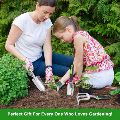 Garden Tools Set, 3 Pack Heavy Duty Gardening Tools Set Include Garden Shovel, Transplant Trowel and Hand Rake with Ergonomic Handle, Aluminum Alloy Lawn for Planting, Orange