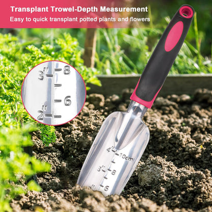 Garden Tools Set, 3 Pack Heavy Duty Gardening Tools Set Include Garden Shovel, Transplant Trowel and Hand Rake with Ergonomic Handle, Aluminum Alloy Lawn for Planting, Orange