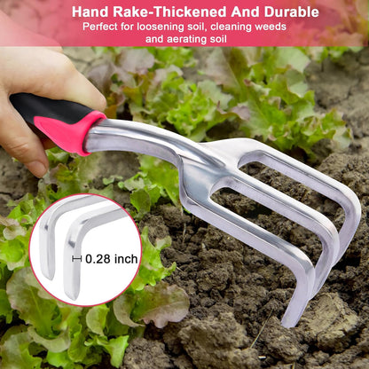 Garden Tools Set, 3 Pack Heavy Duty Gardening Tools Set Include Garden Shovel, Transplant Trowel and Hand Rake with Ergonomic Handle, Aluminum Alloy Lawn for Planting, Orange