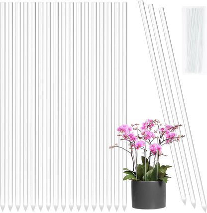 Plant Stakes Acrylic Clear Sticks 20 Pcs with Twist Ties