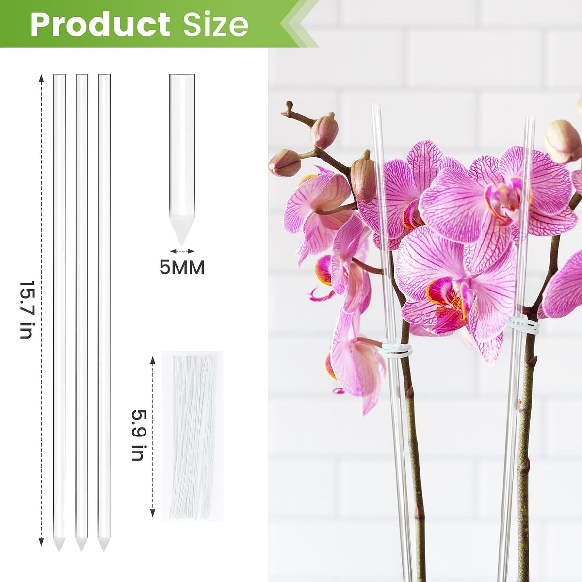 Plant Stakes Acrylic Clear Sticks 20 Pcs with Twist Ties