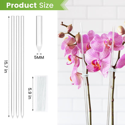 Plant Stakes Acrylic Clear Sticks 20 Pcs with Twist Ties