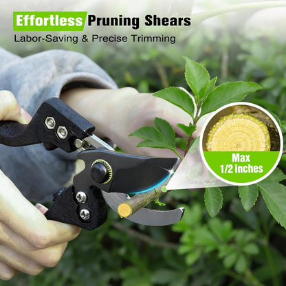 21" Hedge Shears, 7.5" Pruning Shears Set, Wavy Steel Blades
