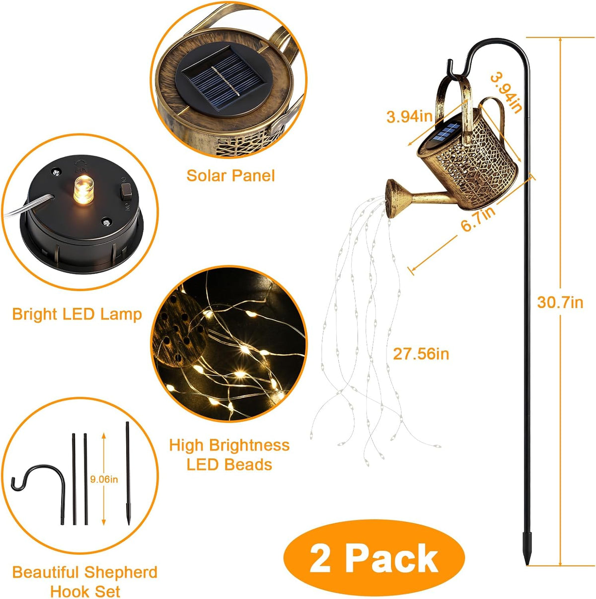 2Pack Solar Watering Can Lights, Solar Light Outdoor Decorative, Warm White