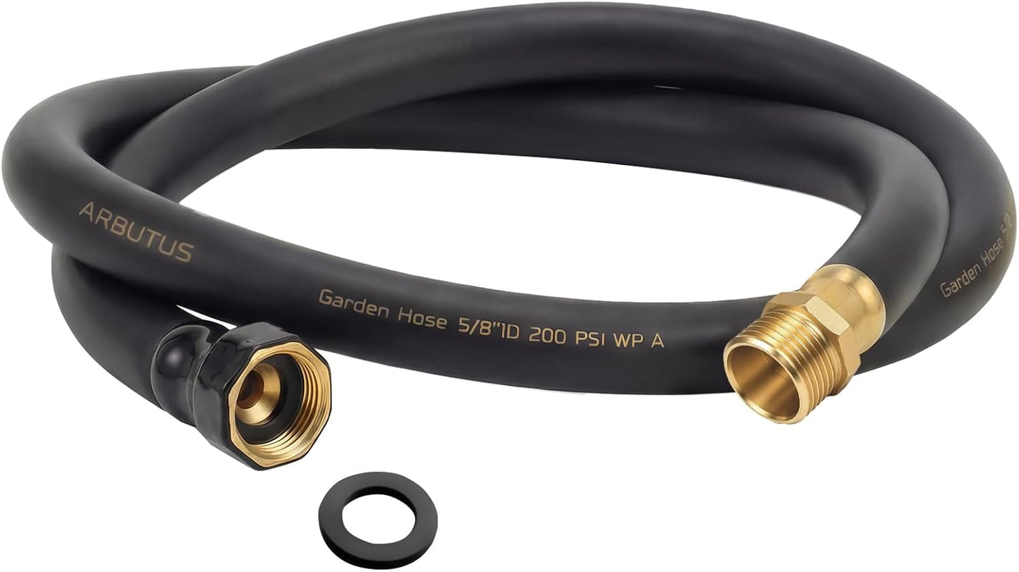 Garden Hose 5/8"x 5ft Brass Rubber Heavy Duty Water Hose 600 PSI Black