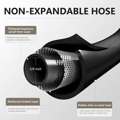 Garden Hose 5/8"x 5ft Brass Rubber Heavy Duty Water Hose 600 PSI Black