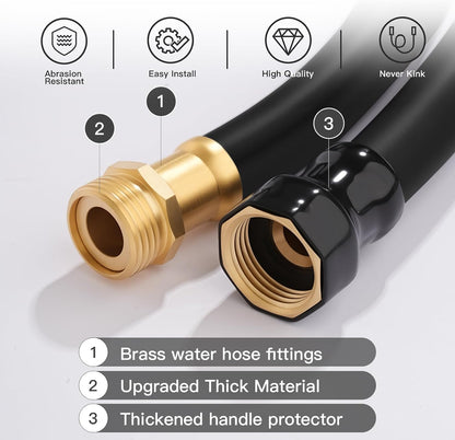 Garden Hose 5/8"x 5ft Brass Rubber Heavy Duty Water Hose 600 PSI Black