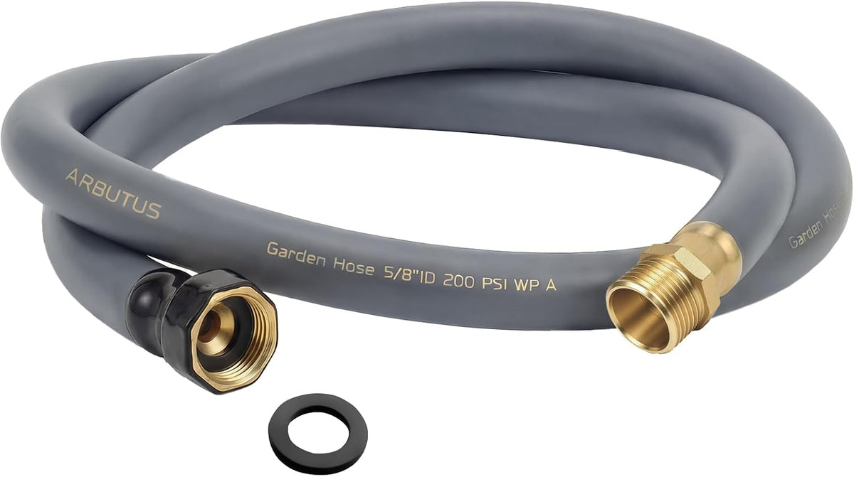 Garden Hose 5/8"x 5ft Brass Rubber Heavy Duty Water Hose 600 PSI Black