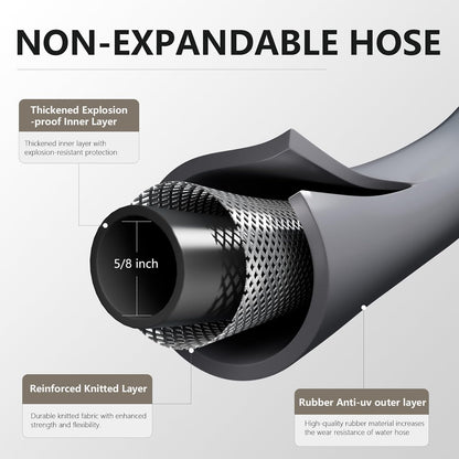 Garden Hose 5/8"x 5ft Brass Rubber Heavy Duty Water Hose 600 PSI Black