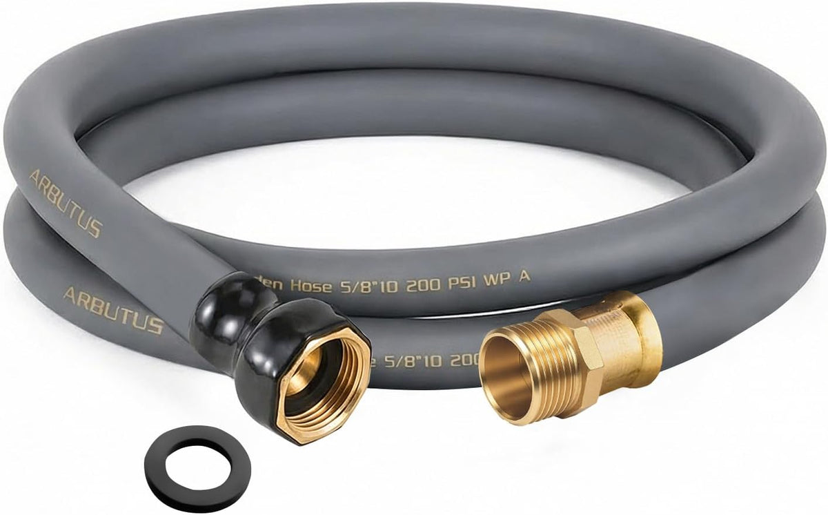 Garden Hose 5/8"x 5ft Brass Rubber Heavy Duty Water Hose 600 PSI Black