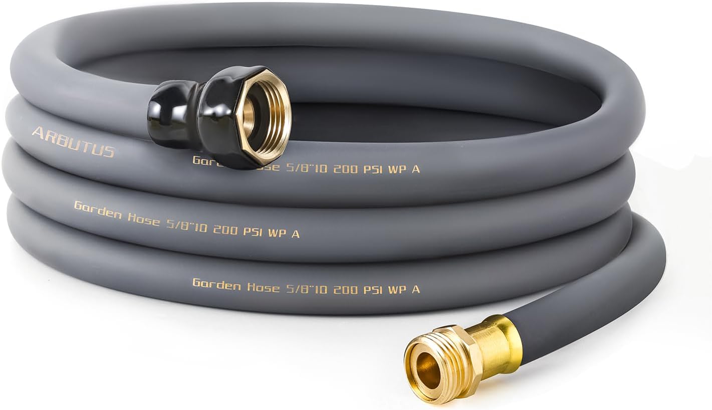 Garden Hose 5/8"x 5ft Brass Rubber Heavy Duty Water Hose 600 PSI Black