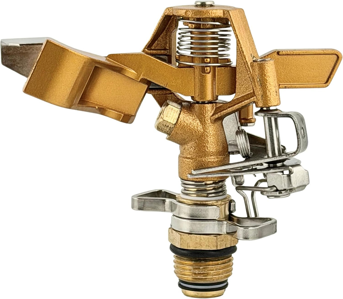 Brass Impact Sprinkler Head, 1/2” Male Pipe Thread – Adjustable 20°–360° Arc, 25–41 Ft Coverage – Heavy-Duty All-Brass Construction for Lawn Irrigation, Long-Range Watering & Durability