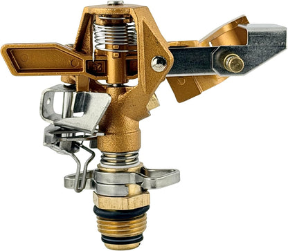 Brass Impact Sprinkler Head, 1/2” Male Pipe Thread – Adjustable 20°–360° Arc, 25–41 Ft Coverage – Heavy-Duty All-Brass Construction for Lawn Irrigation, Long-Range Watering & Durability