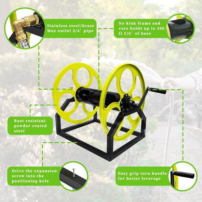 300FT Wall/Floor Mount Garden Hose Reel with Crank, for 5/8"