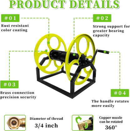 300FT Wall/Floor Mount Garden Hose Reel with Crank, for 5/8"