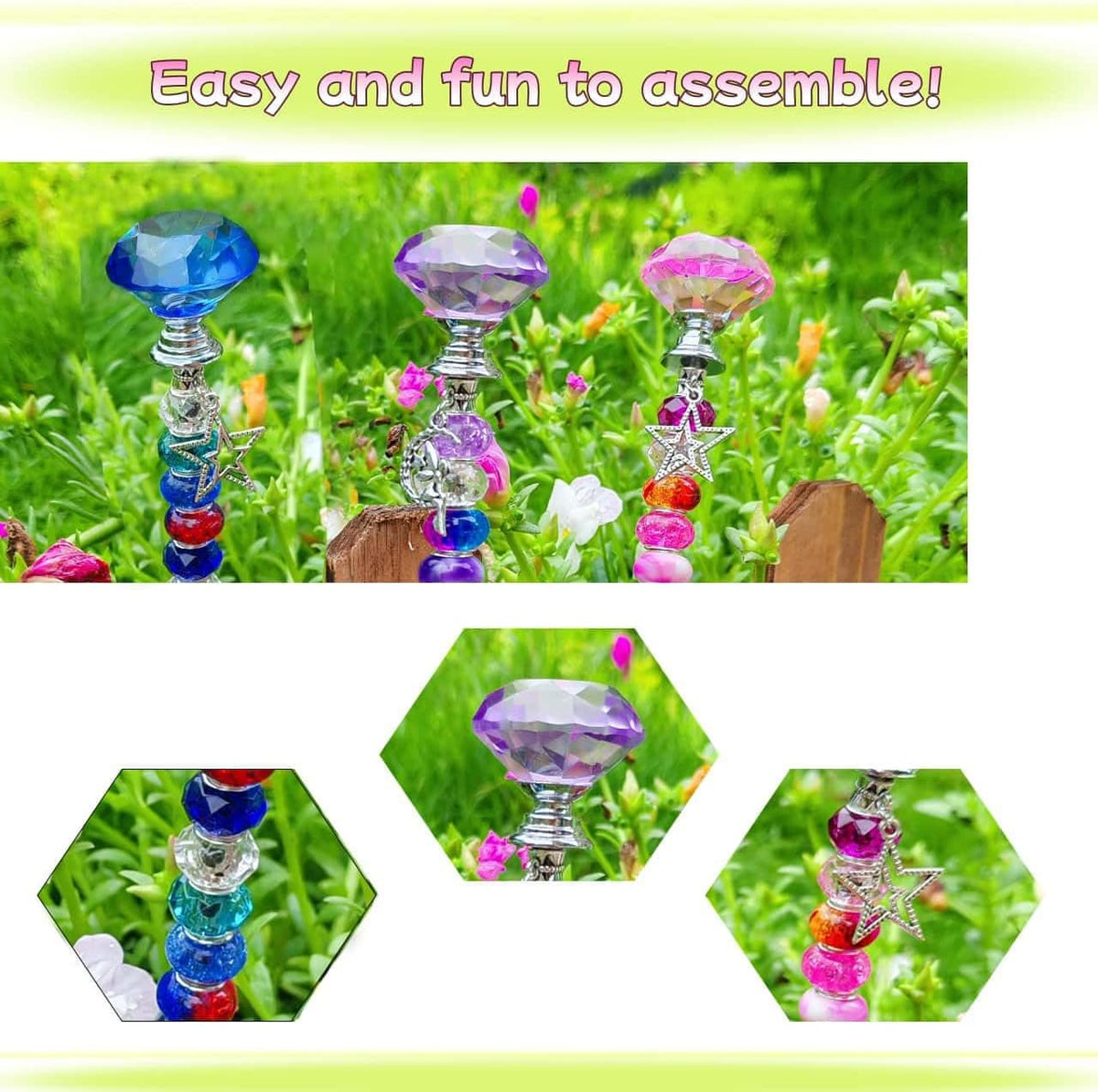 290Pcs Beaded Garden Stakes Kit, Fairy Wand Garden Stake Beads Kit