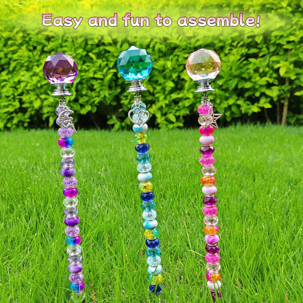 290Pcs Beaded Garden Stakes Kit, Fairy Wand Garden Stake Beads Kit