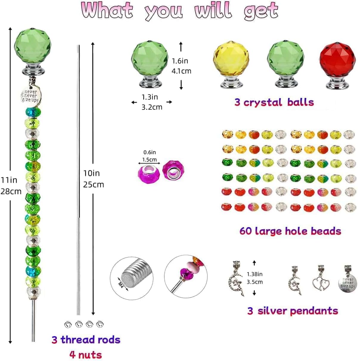 290Pcs Beaded Garden Stakes Kit, Fairy Wand Garden Stake Beads Kit