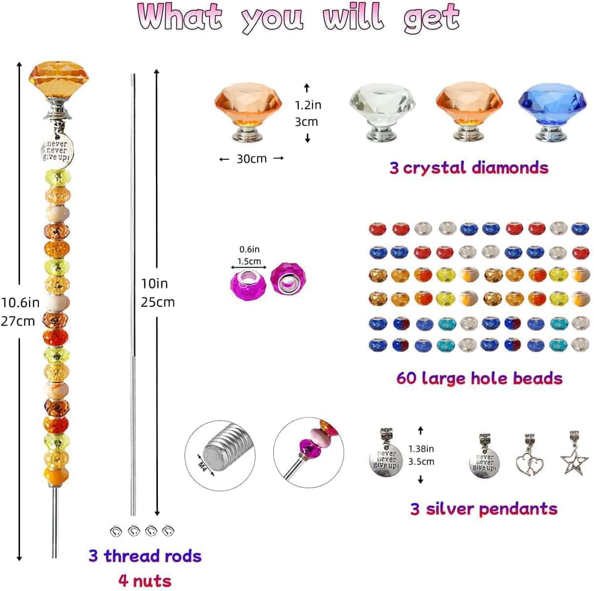 290Pcs Beaded Garden Stakes Kit, Fairy Wand Garden Stake Beads Kit