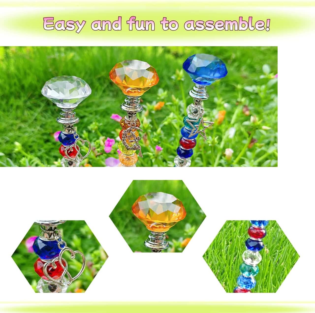 290Pcs Beaded Garden Stakes Kit, Fairy Wand Garden Stake Beads Kit