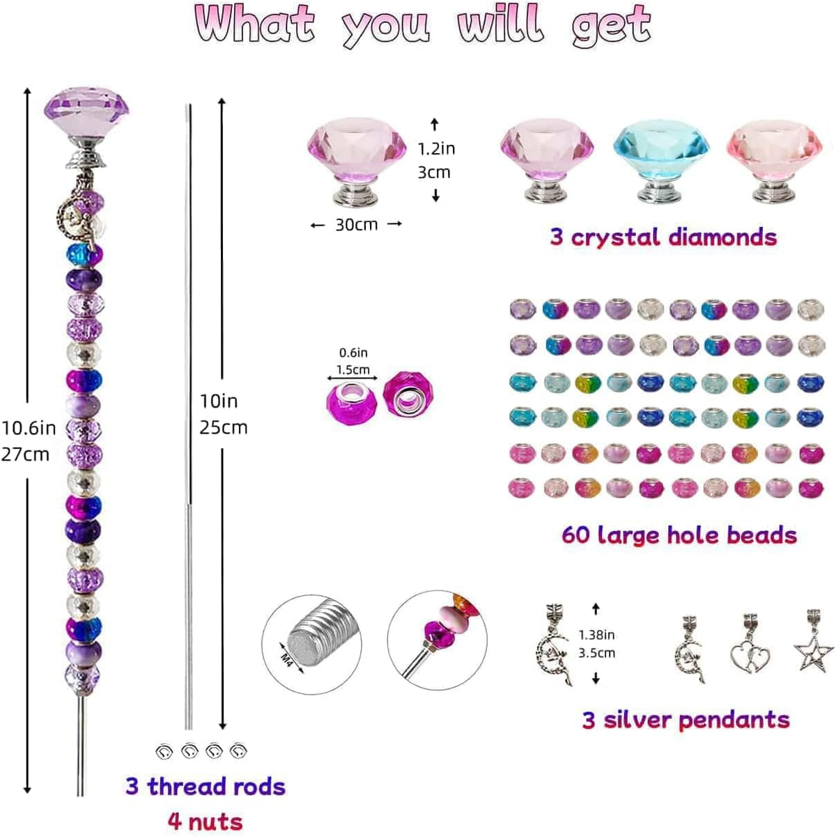 290Pcs Beaded Garden Stakes Kit, Fairy Wand Garden Stake Beads Kit