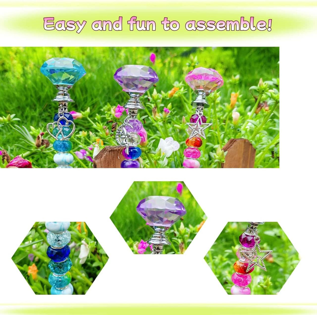 290Pcs Beaded Garden Stakes Kit, Fairy Wand Garden Stake Beads Kit